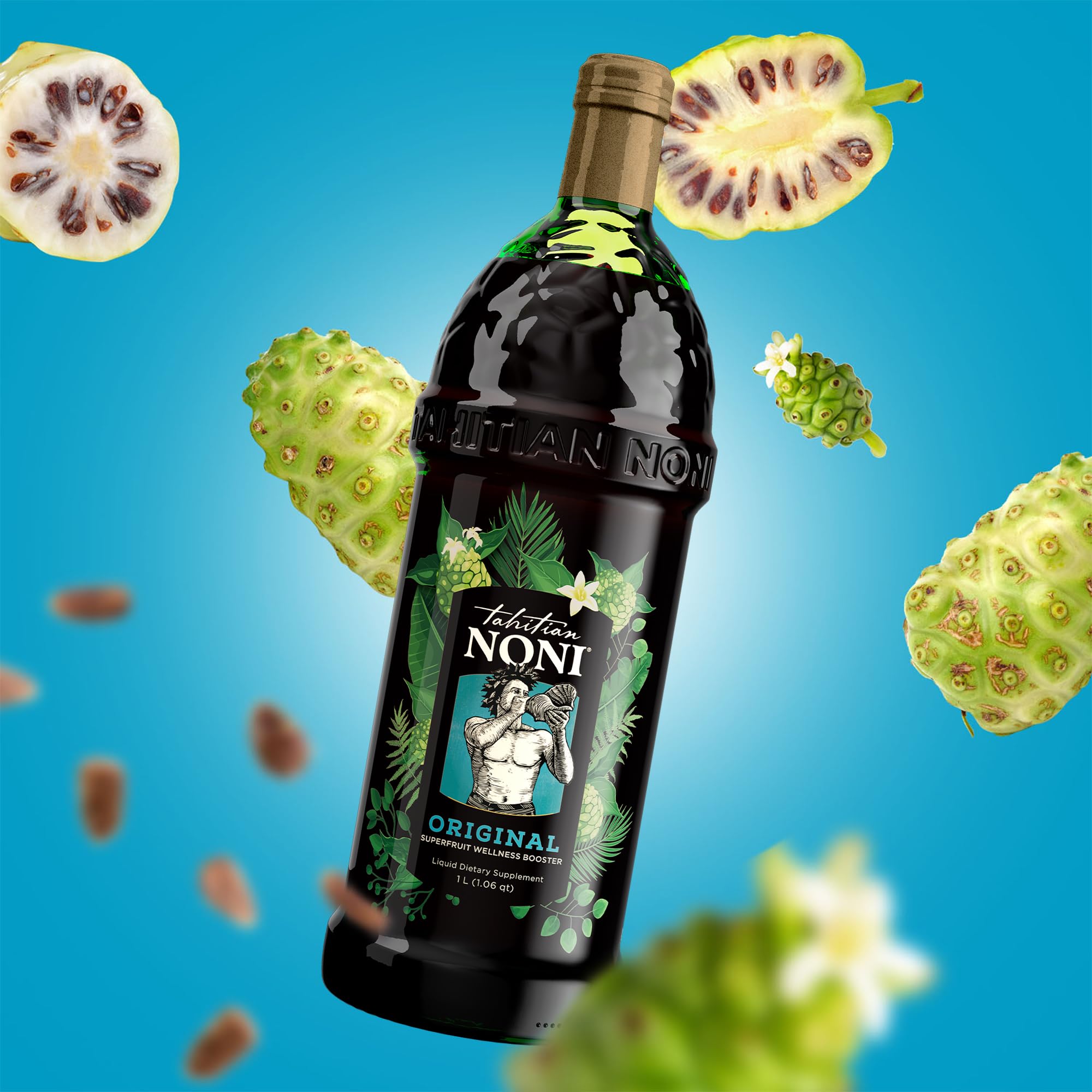 4-pack of Tahitian Noni 1L bottles ready for daily use