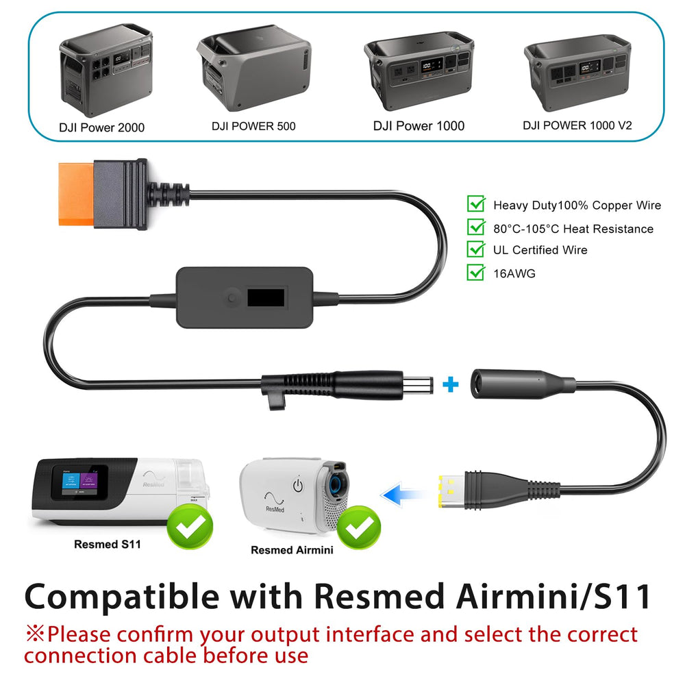TAIFU SDC cable compatible with AirSense 10 CPAP models for travel