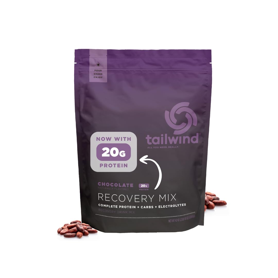 Tailwind Recovery Mix chocolate bottle pour showing flavor and texture for post-workout hydration