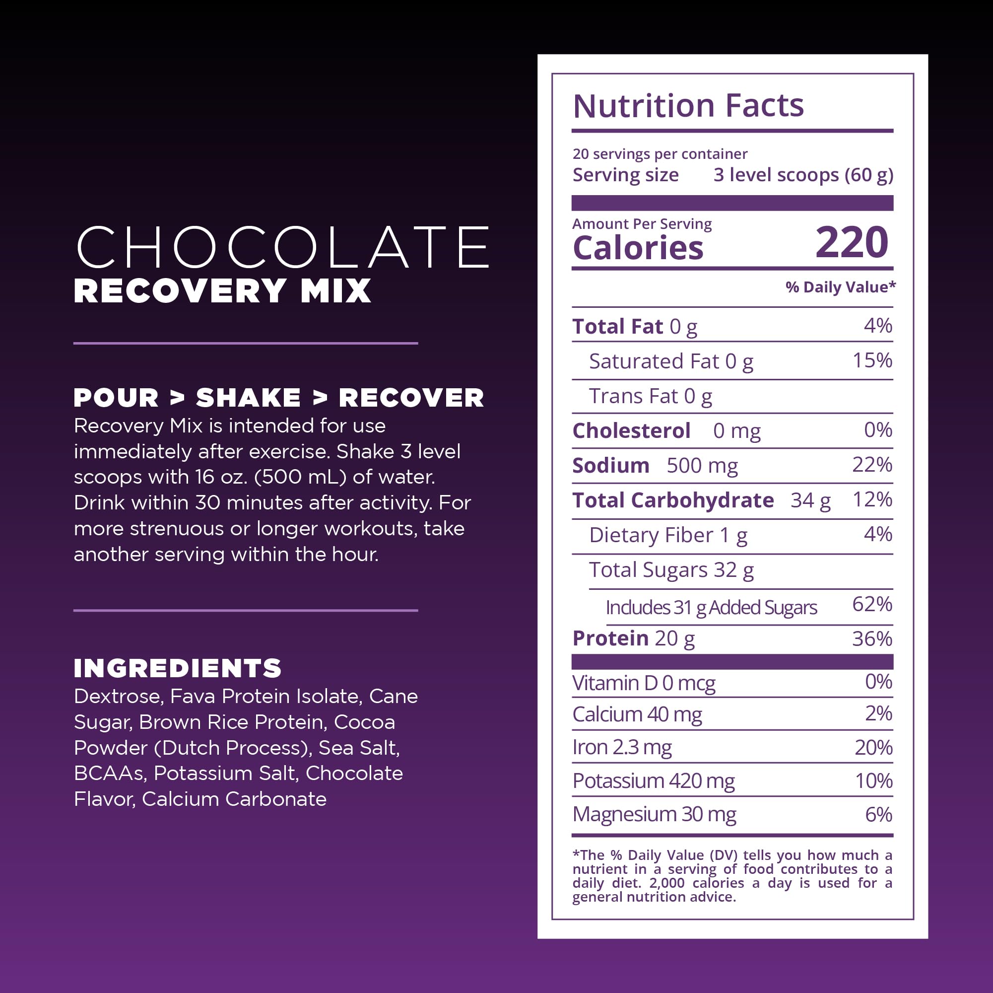 Tailwind Recovery Mix vegan gluten-free label emphasizing plant-based recovery