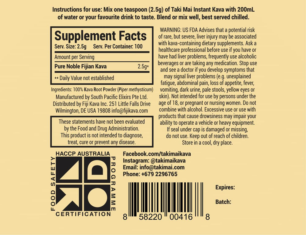 Taki Mai Instant Kava Mix Pack enables a quick, ritual-like relaxation.