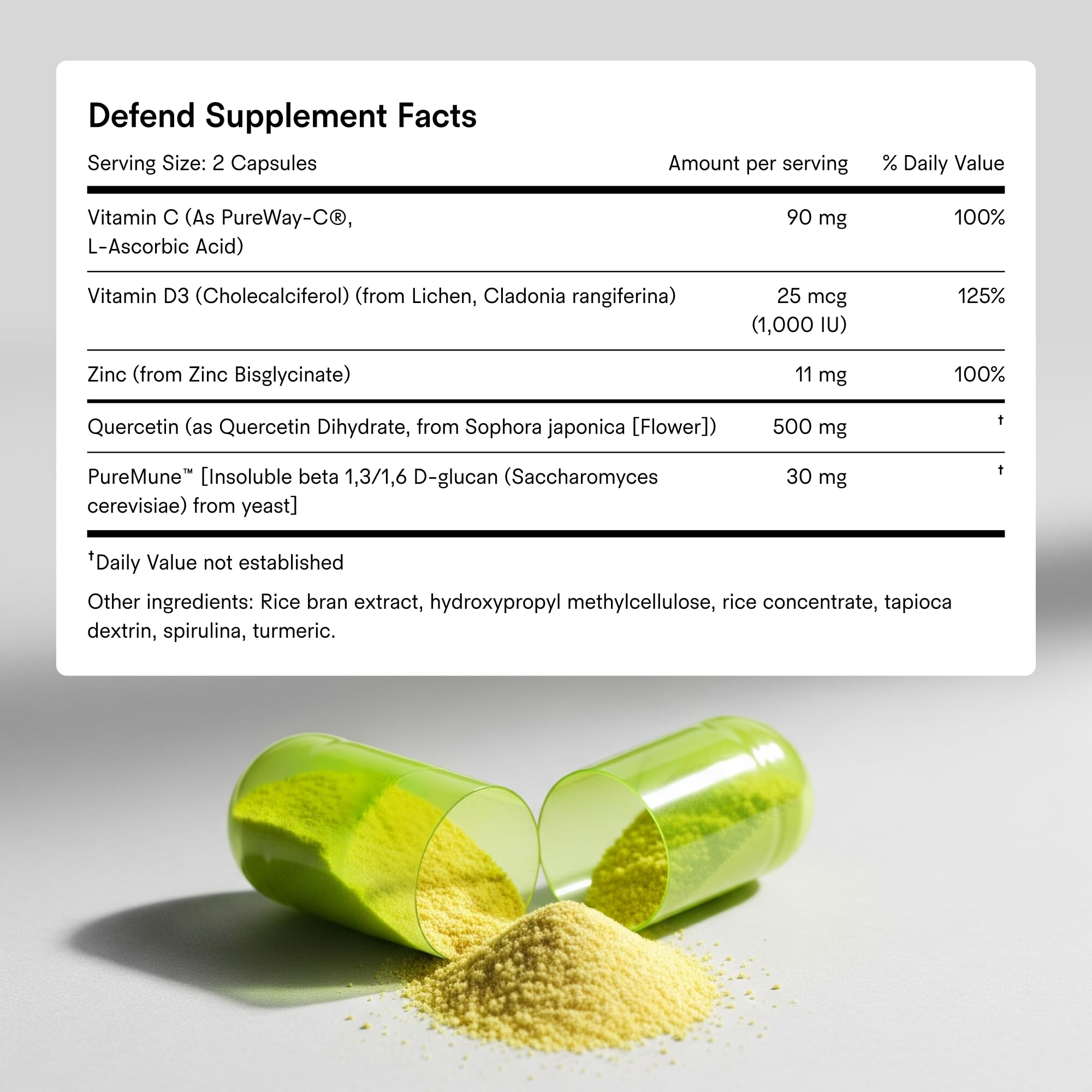Visual graphic of Defend ingredients including zinc and beta-glucan