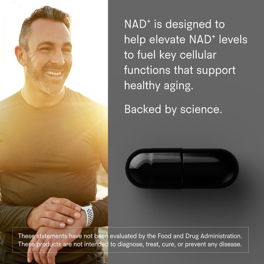 Tally Health NAD+ capsules close-up highlighting clean vegan formula support.