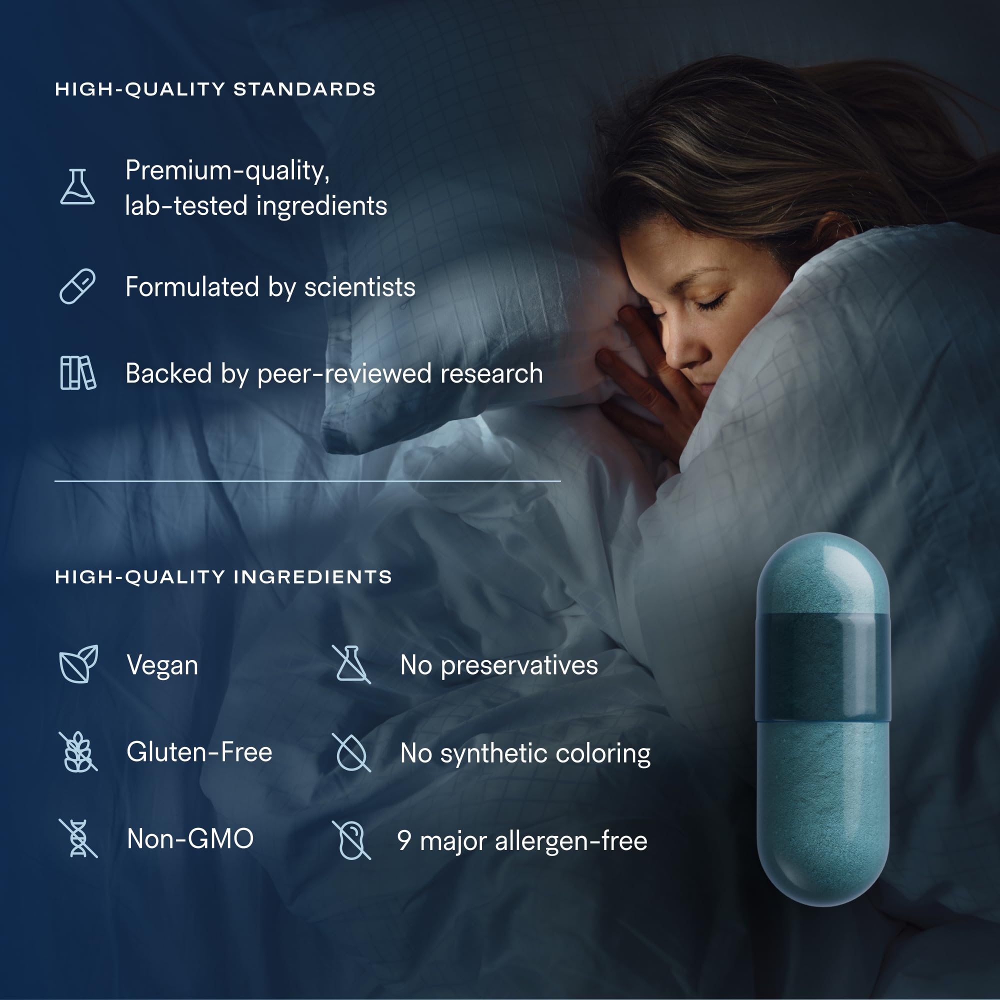 Illustration of magnesium bisglycinate and botanical ingredients in the blend.