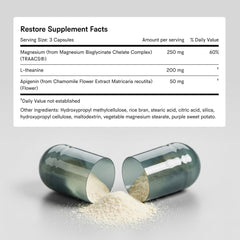 Vegan, non-GMO seal emphasizes purity and suitability for late-night use.