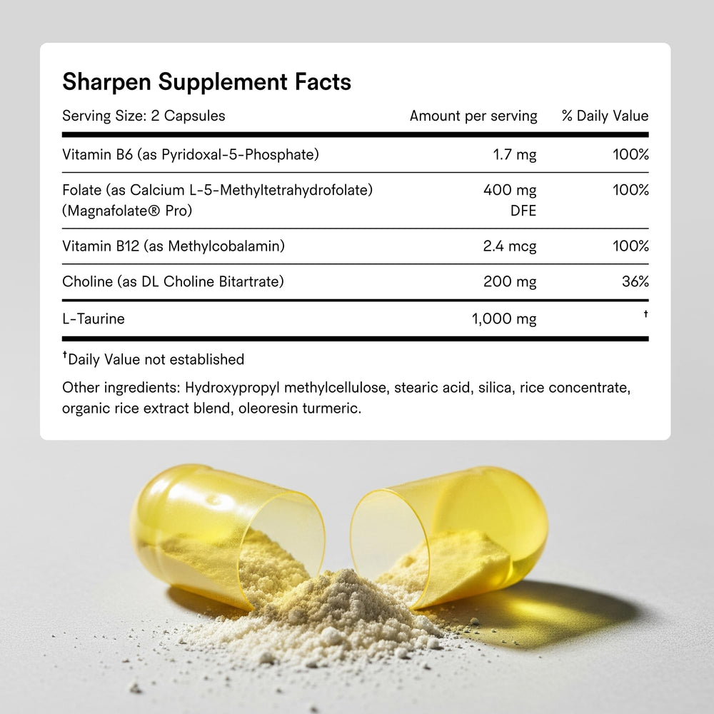 Tally Health Sharpen supplement stack concept signaling long-term brain wellness.
