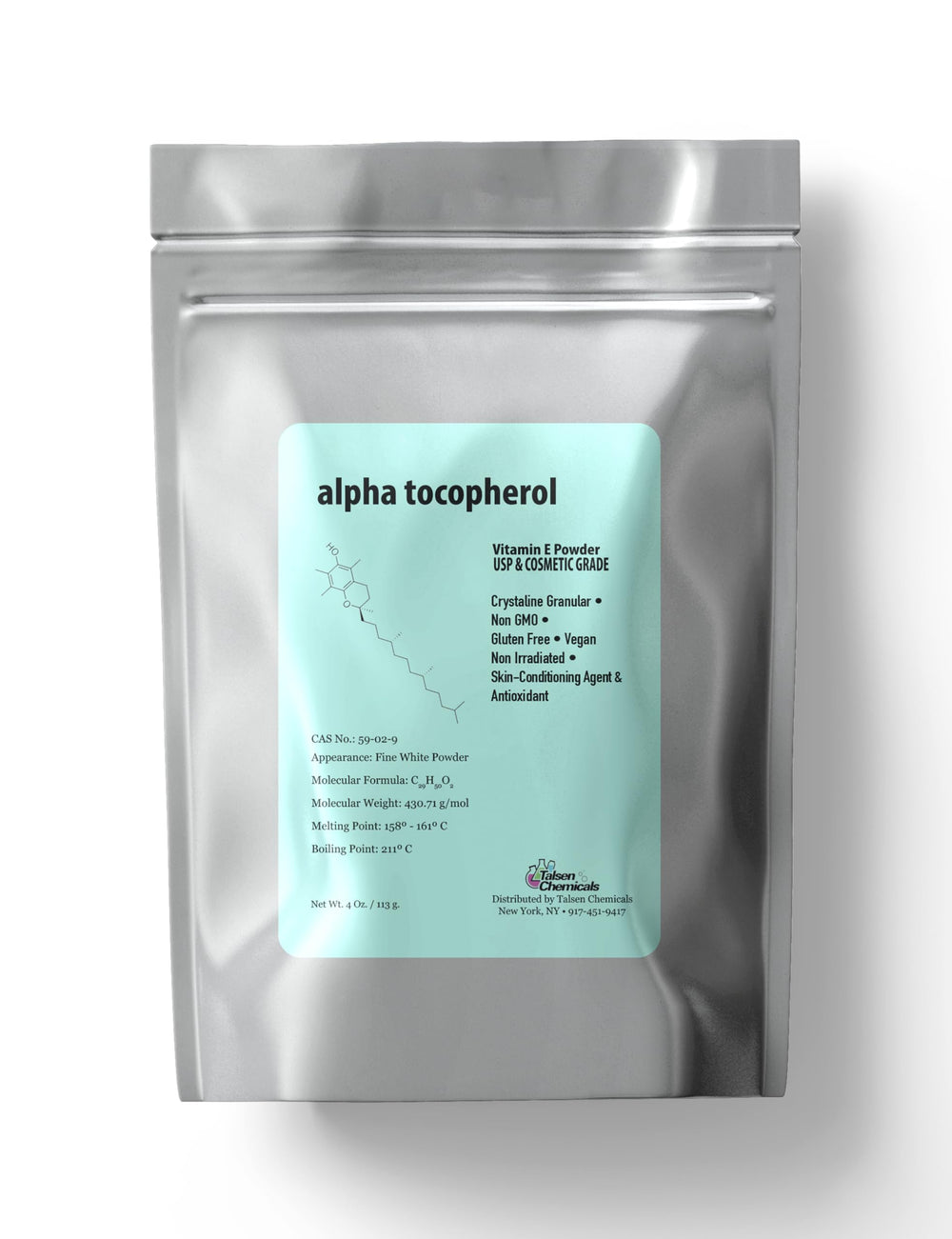 Talsen Chemicals Alpha Tocopheryl Acetate powder bottle for easy DIY skincare mixing