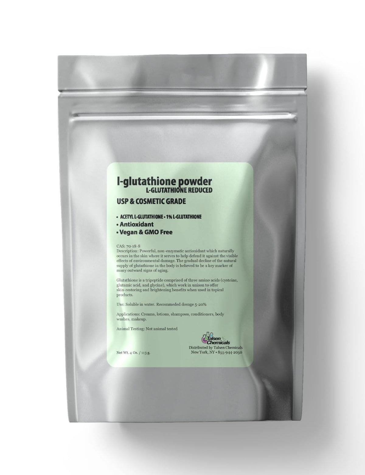 Talsen Chemicals glutathione powder packaging ready for DIY cosmetic formulations.