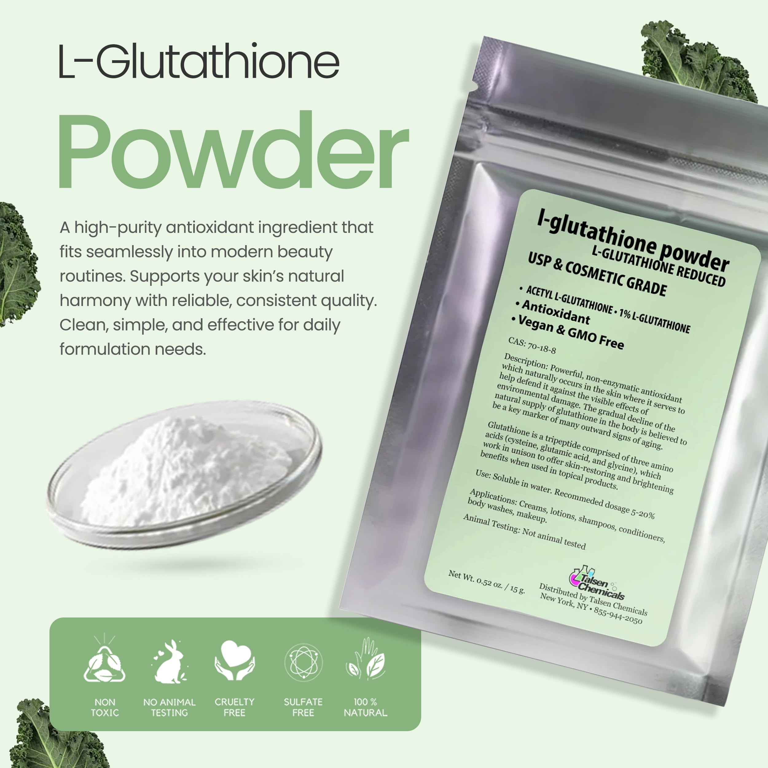Talsen Chemicals reduced L-glutathione powder pour captures easy dissolution in water-based formulas.