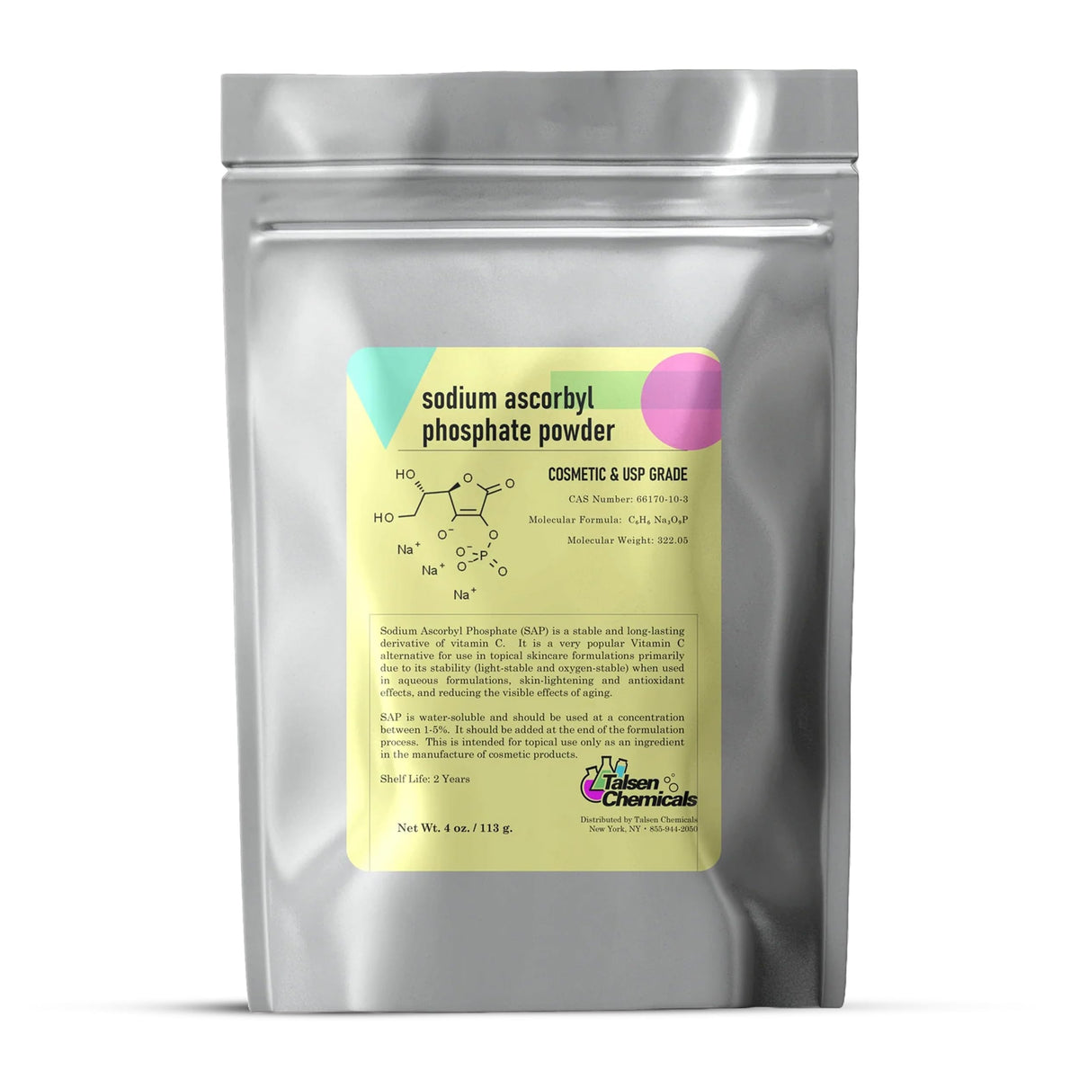 Talsen Chemicals SAP powder 4oz packaging for DIY serums with antioxidant support