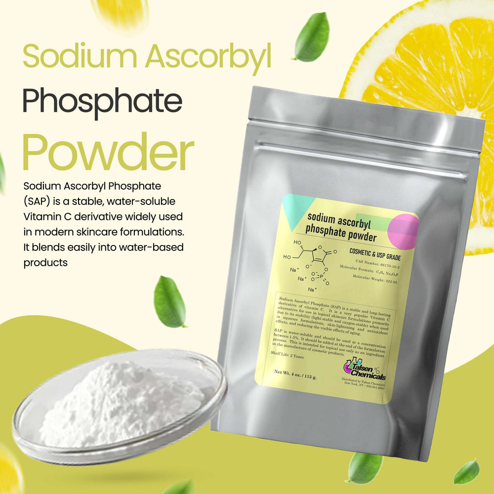 Talsen Chemicals SAP powder container closeup for precise dosing in skincare formulas