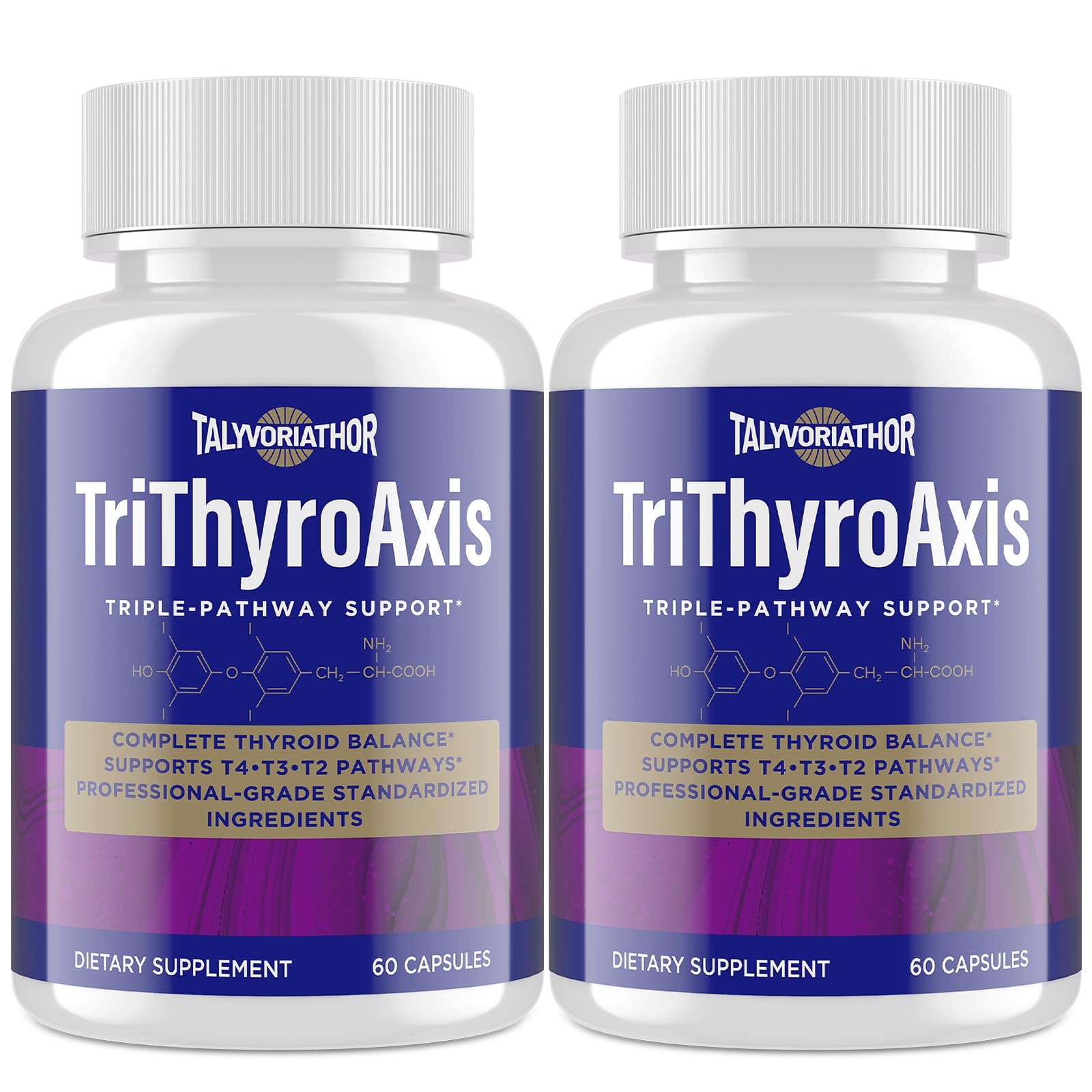 Talyvoriathor TriThyroAxis bottle with capsules for balanced thyroid support.