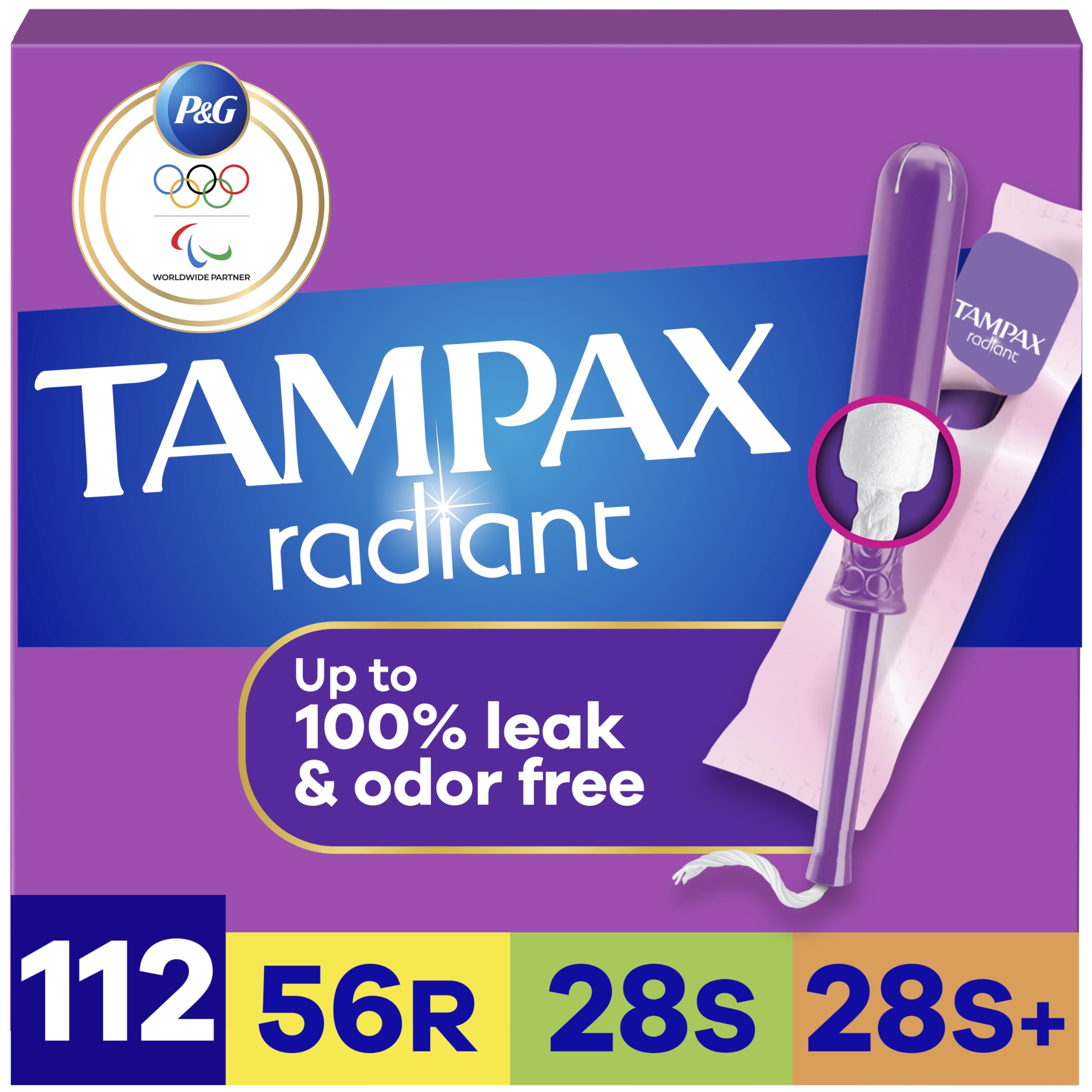 Tampax Radiant regular absorbency tampons for daily protection
