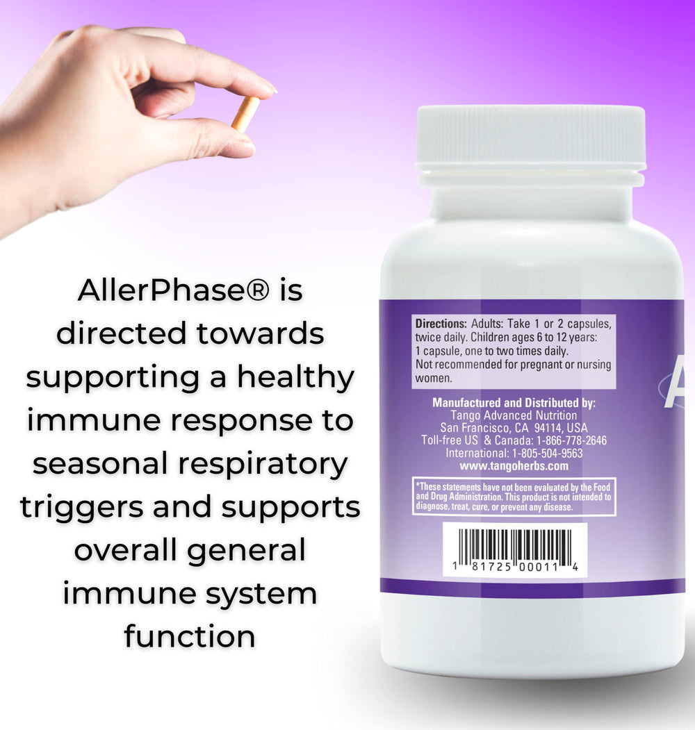 Tango AllerPhase pouring capsules suggesting quick relief possibilities.