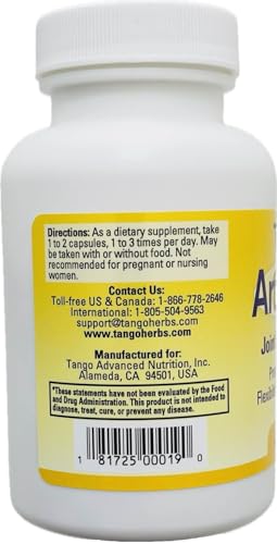 Tango ArthriPhase capsules close-up indicating drug-free herbal formula