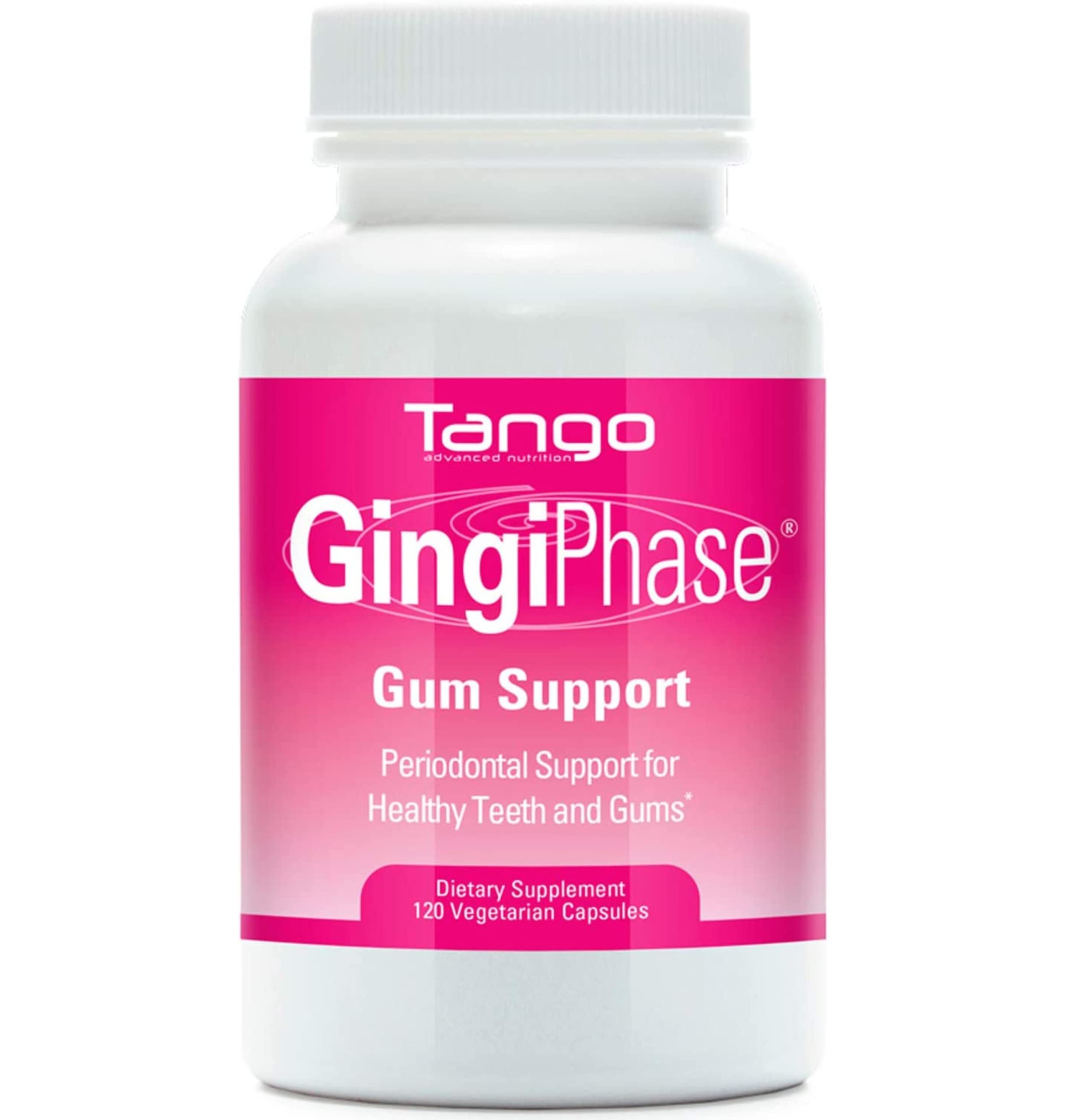 Tango GingiPhase bottle and label showcasing natural herbal formula for oral health
