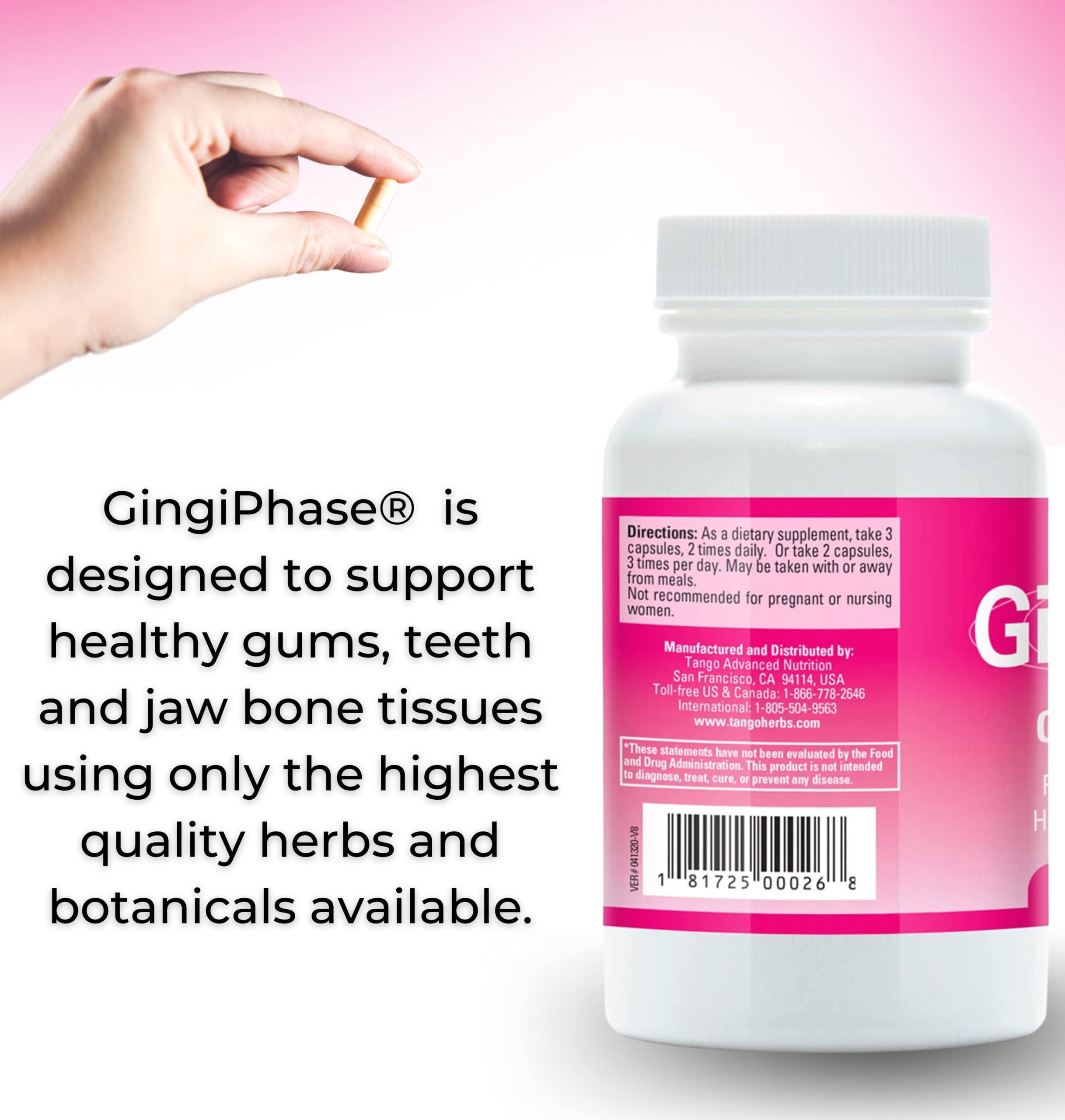 Tango GingiPhase capsules close-up highlighting the herbal blend