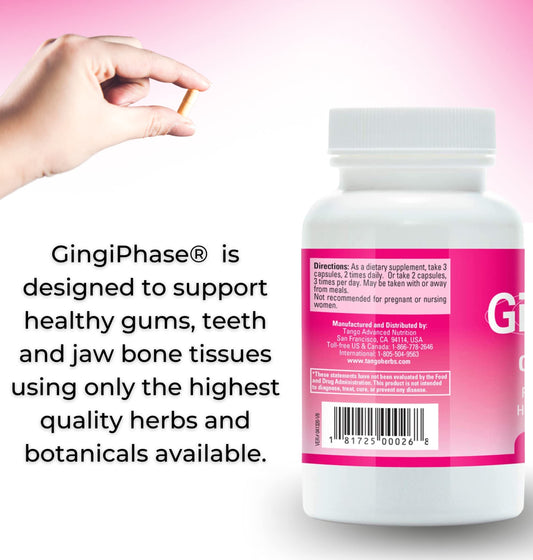 Tango GingiPhase capsules close-up highlighting the herbal blend