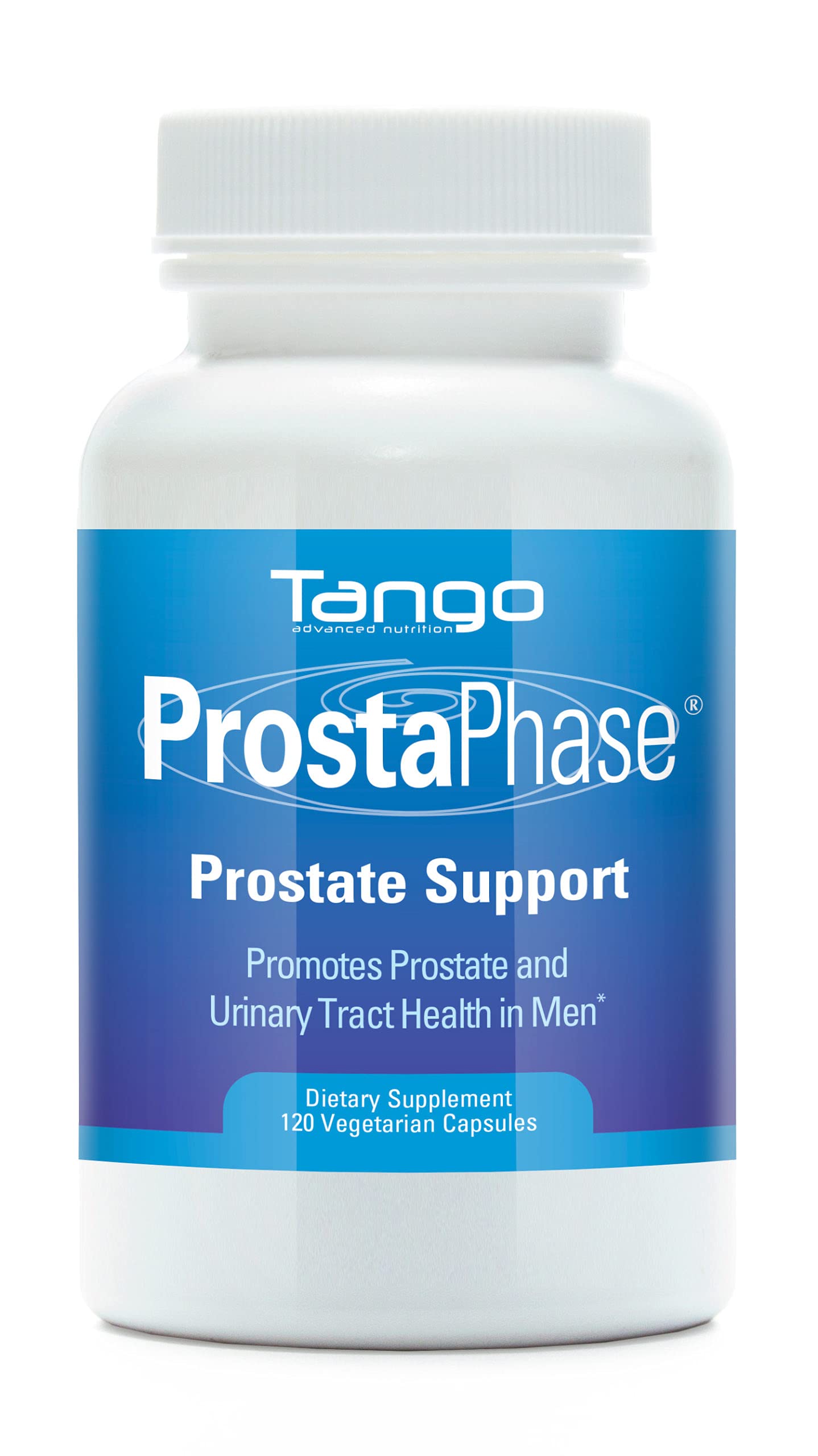 Tango ProstaPhase bottle front with capsules, potential support for urinary comfort