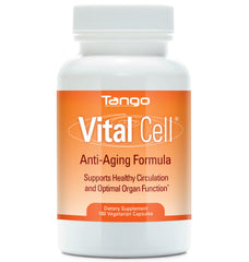 Tango Vital Cell bottle front highlighting natural anti-aging support.