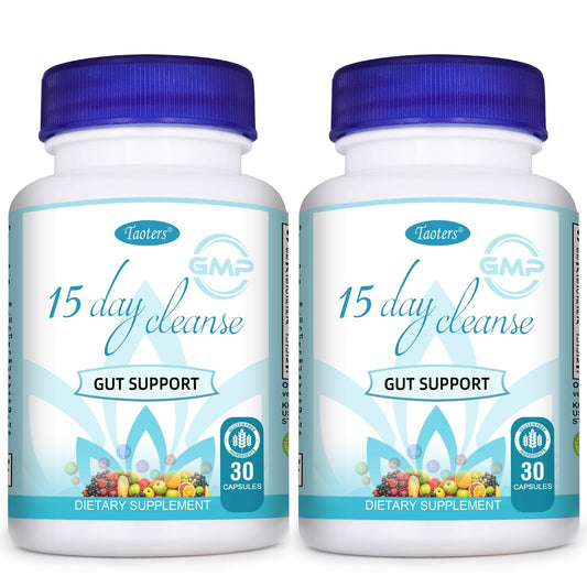 TAOTERS 15 Day Cleanse bottle front showcases sleek packaging for easy detox support.