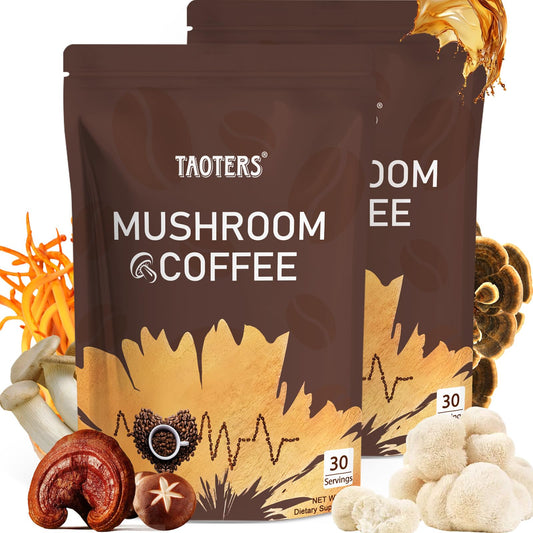 TAOTERS Mushroom Coffee front pack for convenient daily energy.