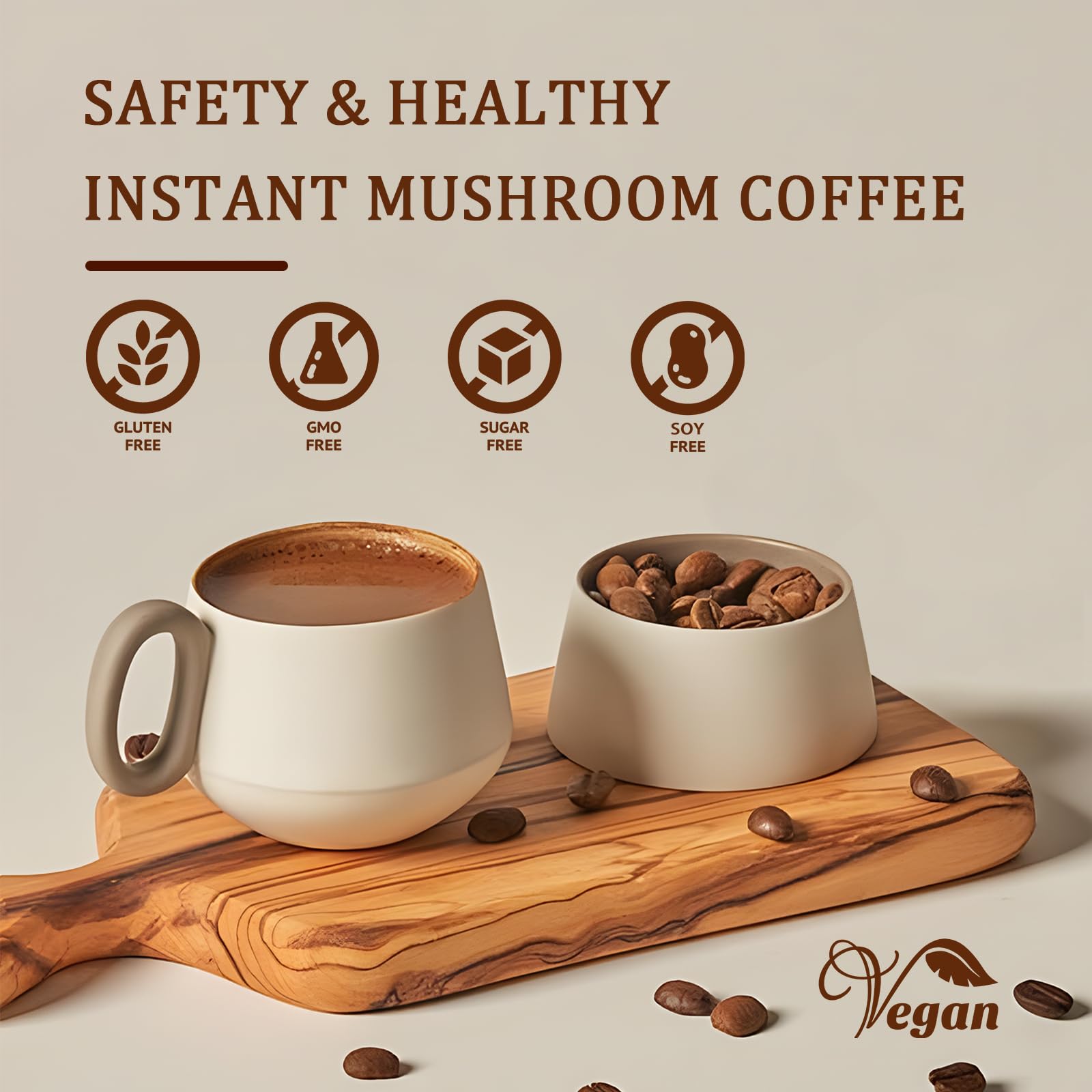 TAOTERS Mushroom Coffee scoop with bag, quick nutrition boost in daily routine.