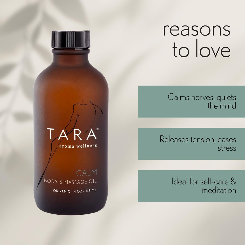 Close-up of TARA Spa Therapy Calm Body & Massage Oil texture showing quick absorption.