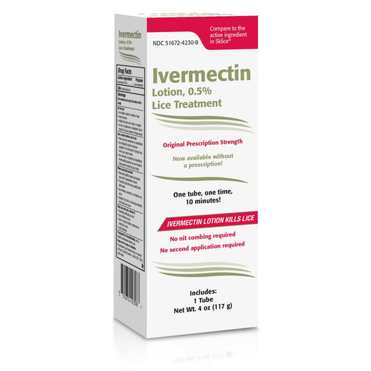 TARO Ivermectin Lotion bottle ready for fast head lice treatment at home.
