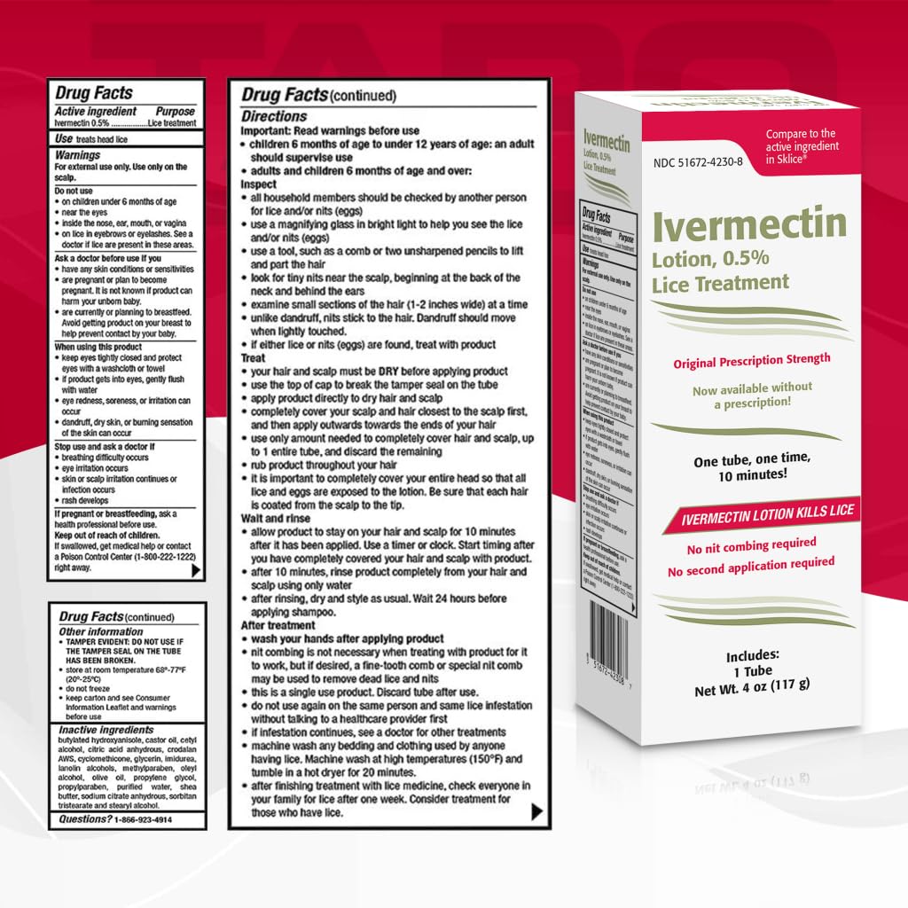TARO Ivermectin Lotion insert leaflet guiding single-use application.