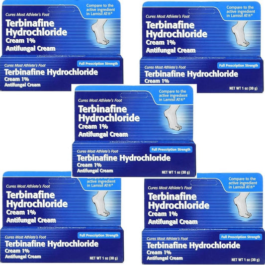 TARO Terbinafine 1% cream packaging illustrates a trusted foot care option.