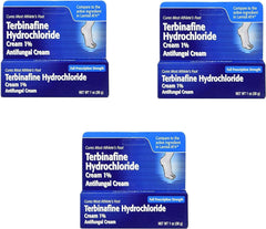 TARO Terbinafine Cream 1% bottle shown for relief of itching and burning.