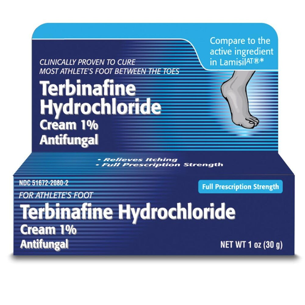 Close-up of TARO Terbinafine Cream label highlighting the active ingredient.