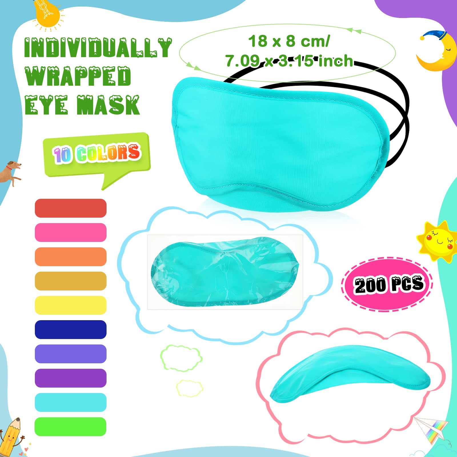 Tarpop eye mask color variety showcases 10 colors for easy team games.