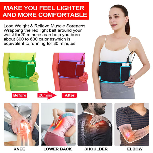 Tashi red light therapy belt side view showing adjustable height and comfort