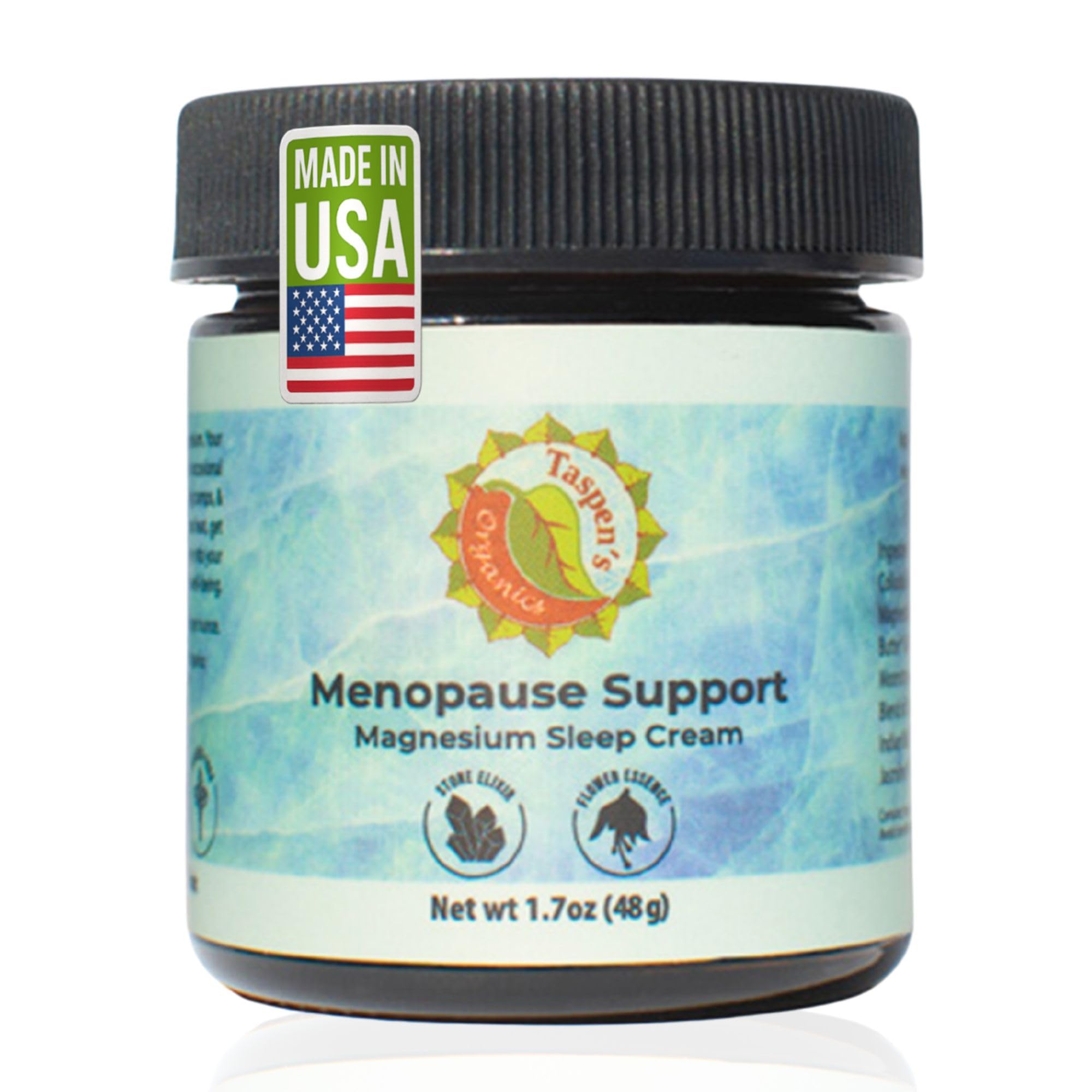 Taspen's Organics Magnesium Sleep Cream cooling application relieves hot flashes for better sleep.