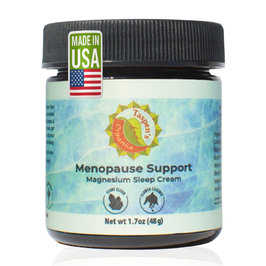 Taspen's Organics Magnesium Sleep Cream cooling application relieves hot flashes for better sleep.