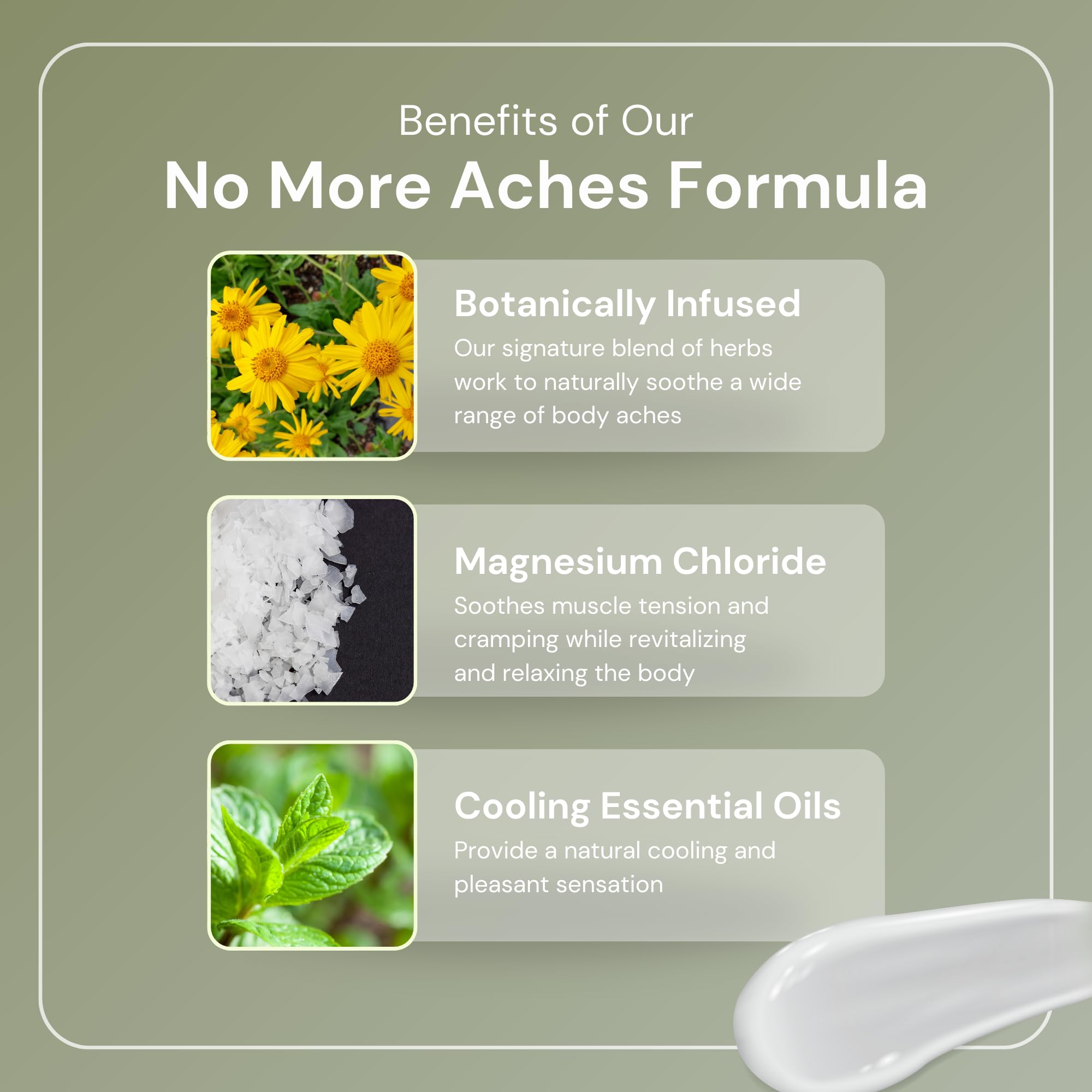 Taspen's Organics Magnesium No More Aches ingredients collage highlights magnesium and herbs