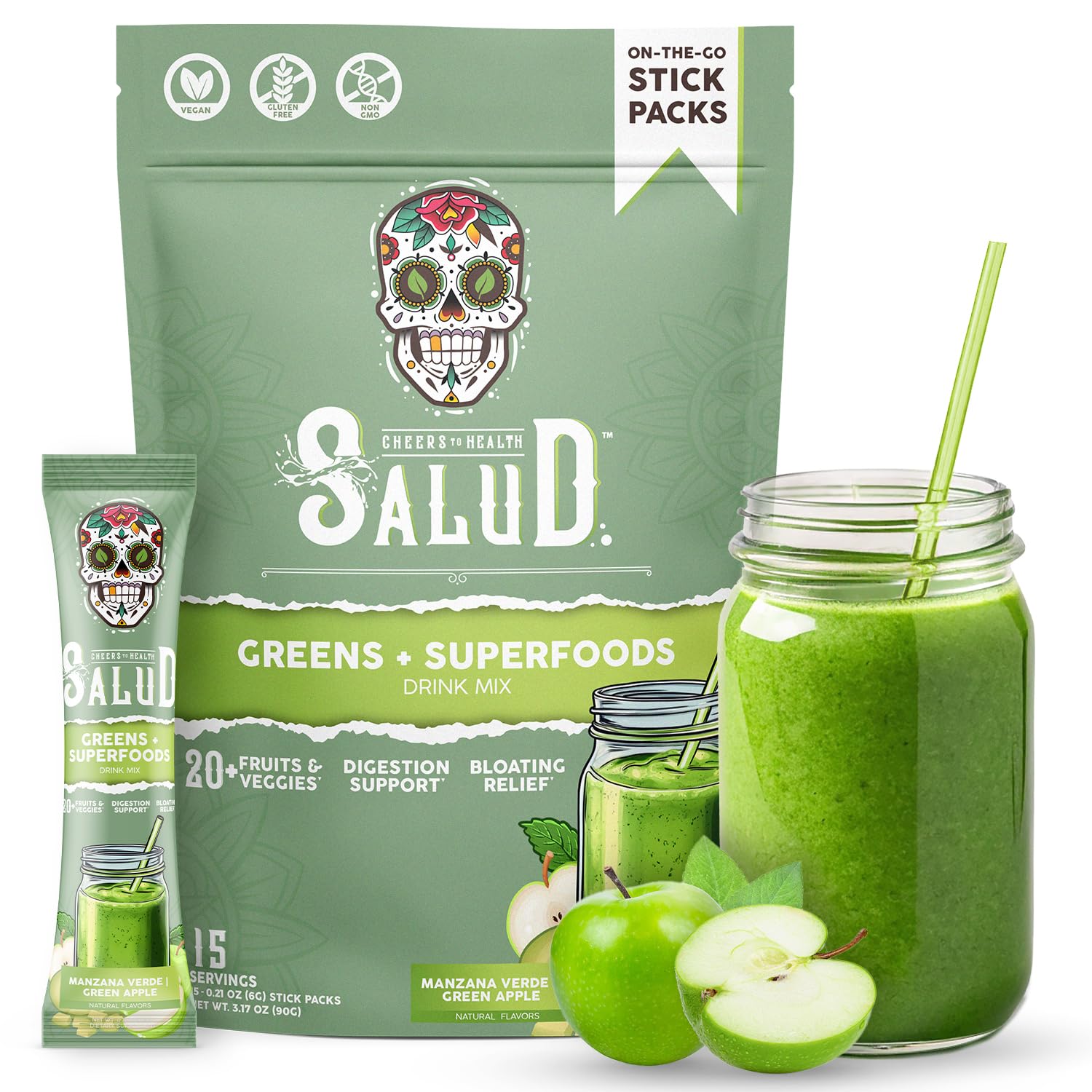 Taste Salud 2-in-1 Greens Packets on the go for daily nourishment and digestive comfort.
