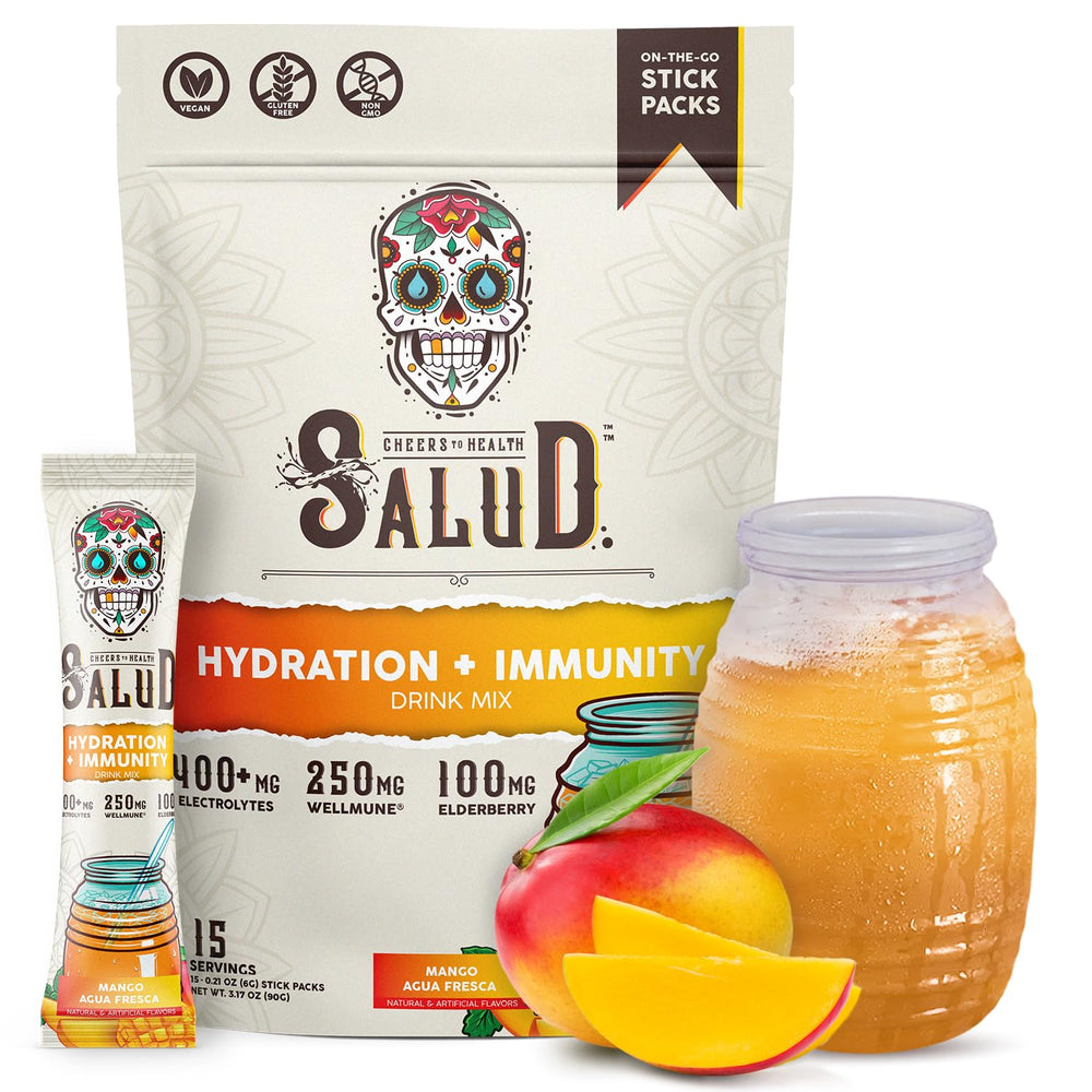 Taste Salud 2-in-1 mango hydration stick ready for on-the-go hydration and immune support