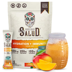 Taste Salud 2-in-1 mango hydration stick ready for on-the-go hydration and immune support