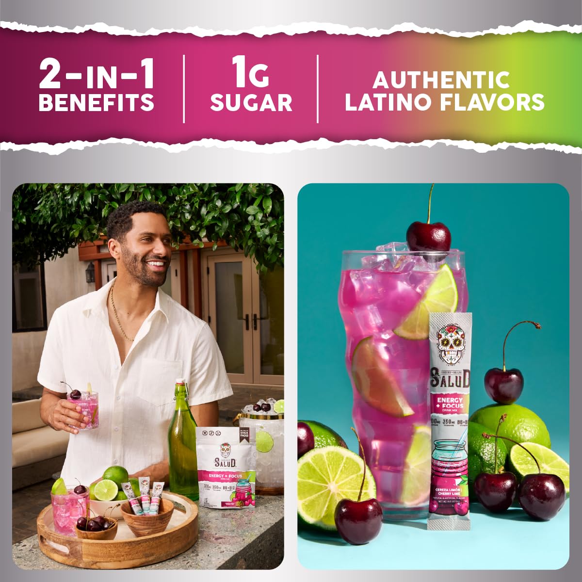 Taste Salud cherry lime agua fresca flavor powder shows refreshing blend