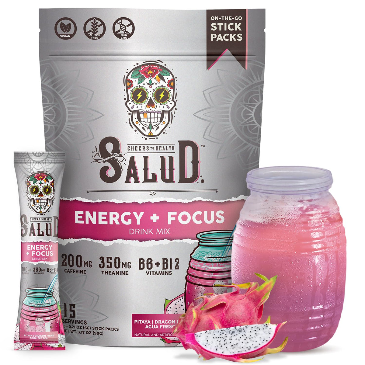 Taste Salud dragon fruit stick-pack ready to mix for a clean-energy boost