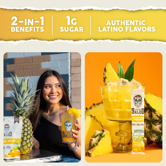 Taste Salud electrolyte powder dissolving in glass for hydration