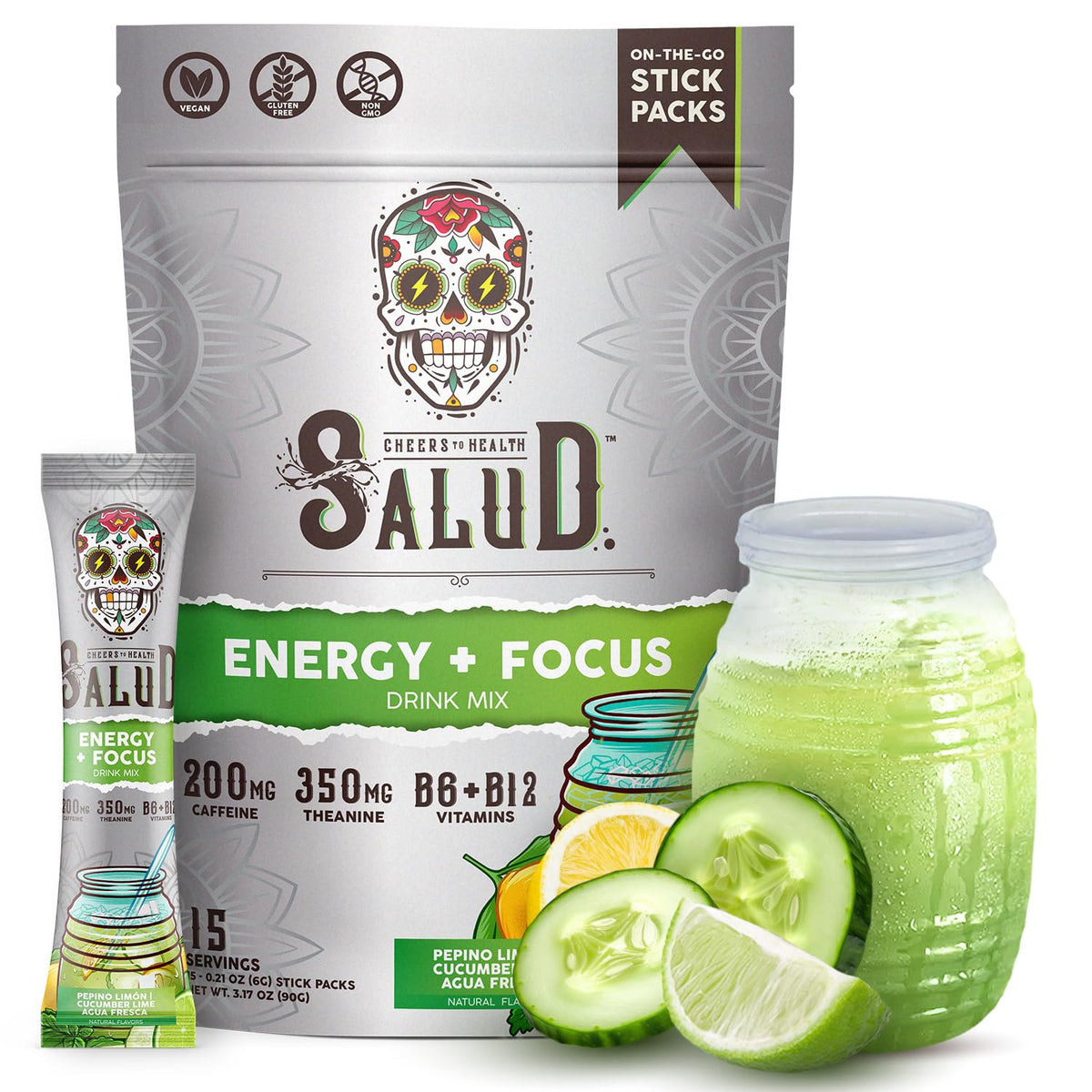 Taste Salud energy powder packet ready for on-the-go focus and clean energy