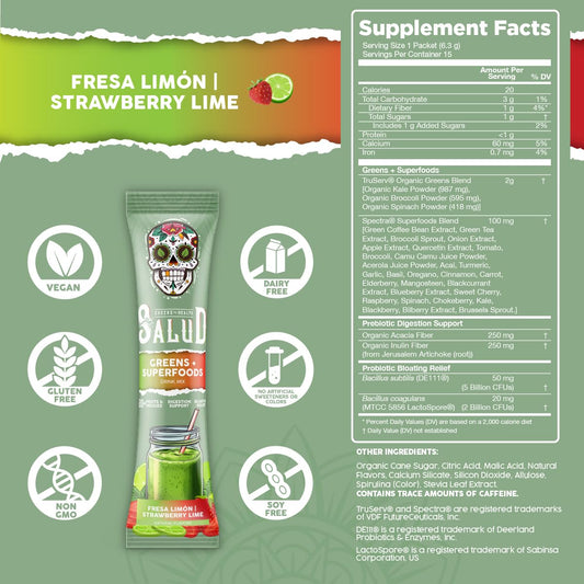 Taste Salud fruits and veggies mix packet ready to blend into a drink.