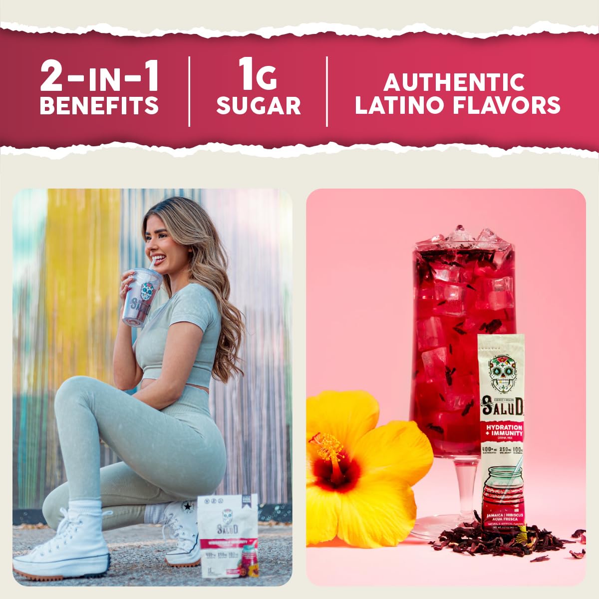 Taste Salud hibiscus agua fresca packet dissolve in water for flavor boost