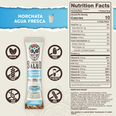 Taste Salud horchata drink mix packet close-up for a flavorful hydration boost.