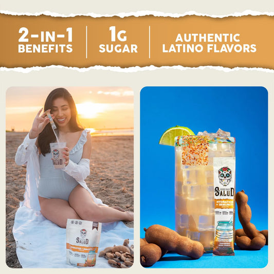Taste Salud immunity electrolytes tamarindo powder highlighting immune-support ingredients