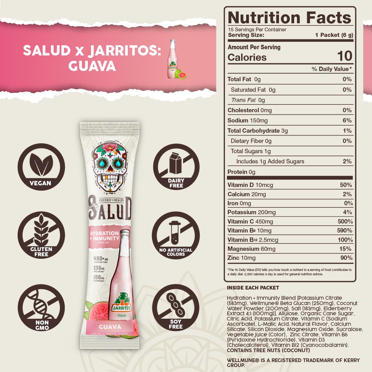 Taste Salud immunity electrolytes Wellmune pack dissolves clearly for daily wellness on the move.